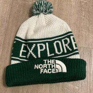 north face green / white beanie